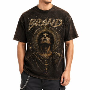 T-shirt personnalisé pour homme, vintage, délavé avec strass, manches courtes, 100 % coton, respirant, épais, vierge, OEM ODM - Product Image 2