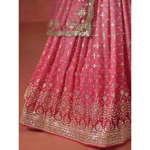 Stunning <b>Peach</b> Georgette Sequins Lehenga Choli for Women - Product Image 1