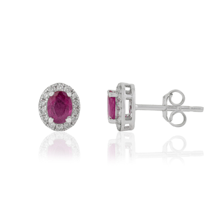 High End Women's Wholesale Price 18K Pure White Gold Ruby & Diamond Push Back Halo <b>Stud</b> <b>Earrings</b> Minimal Jewelry Supplier - Product Image 3