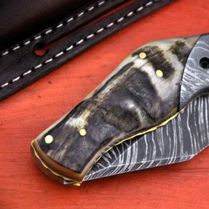 Cuchillo de Caza de Acero de Damasco con Hoja de Punta Caída y Mango Tallado, Cuchillo de Supervivencia para Exteriores, 1 Hoja Incluida - Product Image 4