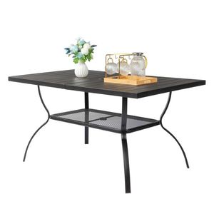 Black Iron Patio Bar Table with Umbrella Hole 60*38*28.5in Elegant Outdoor Furniture - Product Image 4