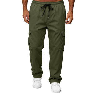 Fashion <b>Men's</b> Pants Casual Solid Colour Elastic Waist Long Pants Straight Leg Polyester Fabric Outdoor Trousers - Product Image 1