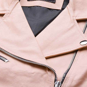 Women's <b>Pink</b> PU Leather Moto <b>Jacket</b> Full Sleeve Turn-down Collar Zipper Closure Short Length Solid Color <b>Biker</b> Style Autumn Wear - Product Image 5