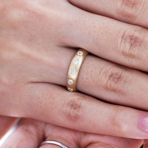 Wholesale 2.3mm Old European Cut Lab Grown Diamond 18K Solid Yellow <b>Gold</b> <b>Ring</b> Luxury Matte Brushed Flush <b>Set</b> Full Eternity Band - Product Image 3