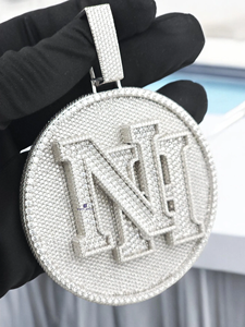 Pendentif Hip Hop personnalisé avec initiale N en moissanite, finition or blanc - Product Image 2