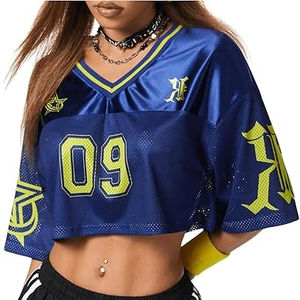 Camiseta de malla recortada personalizada para mujer, cuello en V regular, tirantes ajustables, 100% poliéster, antibacteriana, de secado rápido, estilo retro americano. - Product Image 6