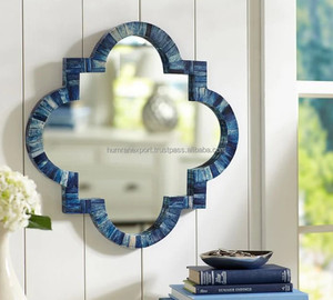 Cadre de miroir en incrustation d'os de couleur bleue de forme ronde de la meilleure qualité avec finition parfaite Design Art déco indien tendance en Inde - Product Image 1