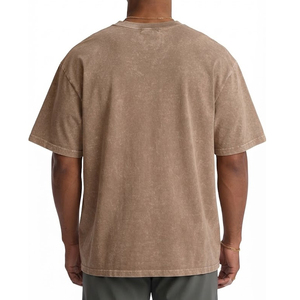 T-shirt oversize délavé à l'acide 100% coton, style vintage, streetwear uni, col rond, manches courtes, pour homme - Product Image 4