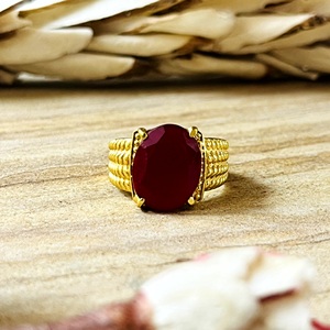Hot Selling Tribal Textured <b>Ring</b> Boho Brass Band Women 18k <b>Gold</b> Plated Vintage <b>Cocktail</b> Garnet Statement <b>Ring</b> Wholesale/OEM/ODM - Product Image 3