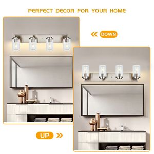 Lampada da Bagno Vintage Stile Fattoria a 4/5/6 Luci con Finitura Nichel Spazzolato e Paralume in Vetro Trasparente - Product Image 2