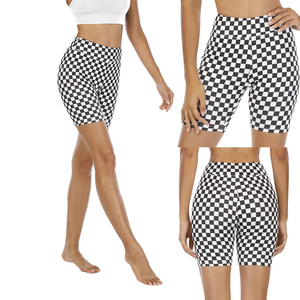 High Waist <b>Checkered</b> Women's Shorts Spandex Polyester Knitted Sporty Breathable Elastic Waist Skinny Fit Geometric Pattern - Product Image 6