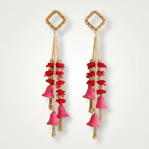 Cortina de Cuentas Rosadas con Forma de Campana, Decoración Tradicional India para Puerta, Ideal para Hogar, Bodas, Diwali y Pooja - Product Image 3