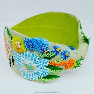 Bandeau/Élastique à Cheveux Unisexe Léger et Ajustable en Tissu Brodé Floral Perlé Fait Main Écologique Style Desi Swag Coloré - Product Image 2