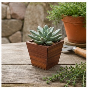 Modern Square Wooden Succulent <b>Planter</b> <b>Box</b> Natural Wood Flower Pot for Desktop Home Office Decor Indoor Cactus Garden Ornament - Product Image 4