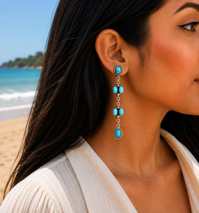 Pendientes de Turquesa Kingman Hechos a Mano con Poste de Plata, Pendientes de Racimo Estilo Bohemio del Suroeste, Joyería para Mujer, Pendientes de Regalo - Product Image 5