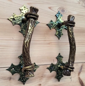 Poignée de portail en fer forgé résistant à la rouille, finition imitation bois, style asiatique traditionnel, pour clôtures et portails - Product Image 2