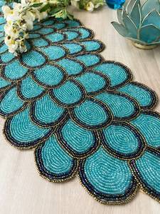 Embroidered Teal Floral <b>Table</b> <b>Runner</b> Bohemian Style Home Decor - Product Image 5