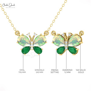 Collar con Colgante de Mariposa Chordia Jewels, Ópalo Etíope y Esmeralda de 7x5mm con Detalles de Diamantes, Estilo Romántico, Joyería para Mujer - Product Image 5