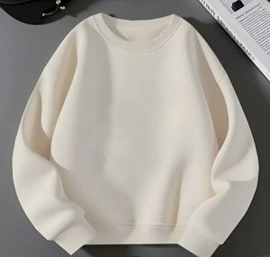 <b>White</b> Crew Neck <b>Sweatshirt</b> <b>Men</b> Regular Fit Casual Knitted Pullover Solid Color Autumn Wear - Product Image 3