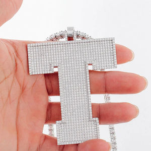 Collier personnalisé en argent sterling 925 avec pendentif lettre en moissanite et chaîne Ice Cube, bijou initial Hip Hop pour soirée - Product Image 1