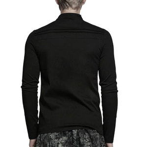 Custom Wholesale <b>Men's</b> Gothic Punk Rock Slim Fit Asymmetric Zipper Long Sleeve Stand Collar T-Shirt Top - Product Image 5