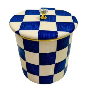 Juego de Recipientes de Almacenamiento de Cerámica con Diseño a Cuadros Metálicos Hechos a Mano, Resistentes a la Decoloración y Duraderos, con Tapa |   Recipientes Decorativos para Cocina |   Moderno - Product Image 2