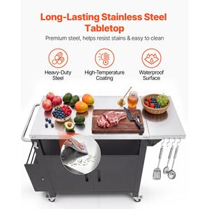 Carrello portaoggetti da esterno con tavolo grill in acciaio inossidabile da 55,1 pollici e armadietto impermeabile - Product Image 4