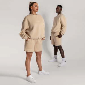Ensemble sweat-shirt et short personnalisé avec logo pour homme et femme, en coton molletonné, coupe ample, pull décontracté d'été, ensemble de survêtement deux pièces - Product Image 3