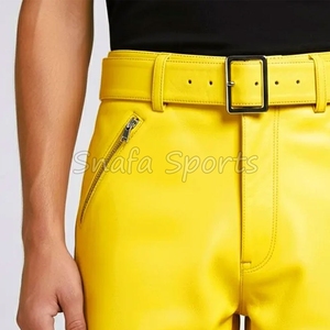 กางเกงขาสั้นคาร์โก้หนังแท้สีน้ำตาลเข้มสำหรับผู้ชายรุ่นใหม่พร้อมเชือกผูกเอว ดีไซน์ทันสมัยสไตล์สตรีทแวร์ - Product Image 5