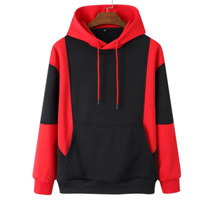 Sudadera con capucha para hombre en negro y rojo con bloques de color, corte regular, informal, tejida, para otoño. - Product Image 1