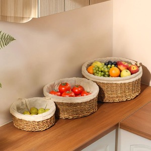 Cestas Redondas de Almacenamiento de Seagrass Forradas, Juego de 3 Cestas Hechas a Mano, Venta al por Mayor, Ecológicas, Hechas en Vietnam - Product Image 3