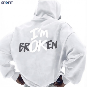 เสื้อฮู้ดดี้โอเวอร์ไซส์พิมพ์ลาย I'm Broken สไตล์สตรีทแวร์สำหรับทุกเพศ รับผลิตตามสั่ง (OEM) พร้อมสกรีนโลโก้ตามต้องการ ขายส่ง - Product Image 2