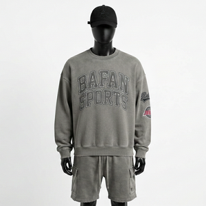 Conjunto de Sudadera y Pantalones Cortos de Felpa de Algodón de Lujo para Hombre, Tejido Grueso, Estilo Urbano, Sudadera con Logotipo Personalizado con Estampado Puff - Product Image 1