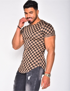 Chemise décontractée à manches courtes pour homme, motif à carreaux, tricotée, respirante, pour l'été, design géométrique, col en V, 100% polyester - Product Image 6