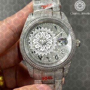 Charm Jewells Reloj redondo de lujo con incrustaciones de diamantes para mujer, acero inoxidable, analógico, de cuarzo, cierre plegable, 42 mm - Product Image 3