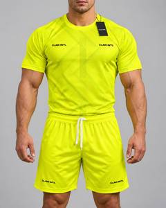 Maillot de football CLAW INTL pour homme, jaune fluo, manches courtes, col rond, en polyester anti-humidité, coupe athlétique - Product Image 1
