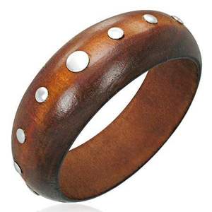 Pulsera de Madera con Pentagrama Retro, Hecha a Mano, Resistente al Agua, de Alta Calidad, Diseño Exagerado con Remaches Anchos, Estilo Gótico Punk, Unisex - Product Image 4