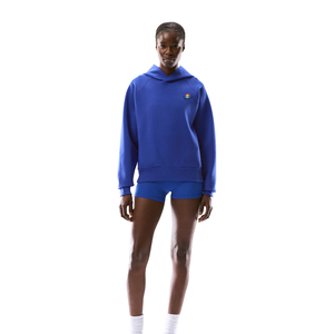 Sudadera con capucha azul para mujer, con manga raglán, cremallera completa, logotipo bordado personalizado en el pecho, tejido de algodón y felpa. - Product Image 1