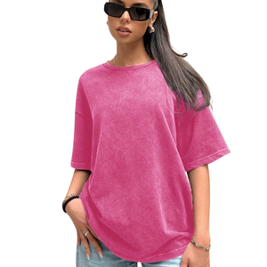 Womens Breathable Solid Vintage Washed Look Oversized T Shirt Loose Fit Short Sleeve Crew Neck Casual Streetwear Plain <b>Top</b> - Product Image 1