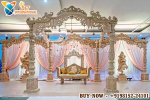 Mandap de Madera Tradicional para Bodas Gujarati, Elegante Mandap de Estilo Abierto con Acabado Dorado, Compre Mandapam para Bodas Tamil de Mayur-Design en EE. UU. - Product Image 6