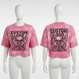 Camiseta Corta de Algodón con Cuello Redondo y Logo Personalizado, Lavado Ácido, para Mujer, Estilo Urbano, para Damas - Product Image 1