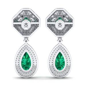 REYES High Quality 14K Solid Gold Pear Cut 7.7Ct Emerald Gemstone with <b>Moissanites</b> Dangle Drop Earrings For Women Fine <b>Jewelry</b> - Product Image 4