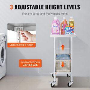 Banco da Lavoro in Acciaio Inox Resistente 24 X 18 X 38 Pollici con 4 Ruote e 3 Livelli di Altezza Regolabili per Preparazione Alimenti - Product Image 5