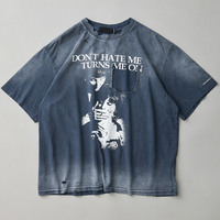 T-shirt Homme Personnalisé Effet Vieilli Délavé à l'Acide 100% Coton Style Urbain Déchiré Streetwear Écologique OEM Marque Privée