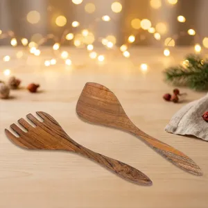 Ensemble de saladiers en bois d'acacia bien conçu avec des couverts écologiques, compatibles lave-vaisselle, micro-ondes et four, accessoires de cuisine - Product Image 3
