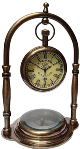 Handmade Antique Brass Table <b>Clock</b> and Base Compass Classic Desktop Accessory for Office and Study Room - Product Image 5