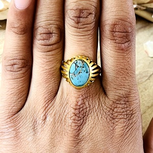 Bagues Bohèmes en Cuivre et Turquoise au Design Unique, Bijoux Ethniques en Laiton pour Femmes, Plaqué Or 18 carats, Anneau Tribal Tendance, Vente en Gros/OEM/ODM - Product Image 5