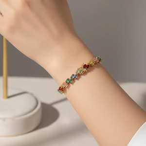 Pulsera de Plata 925 con Baño de Rodio y Cristales Multicolor para Mujer, con Engaste de Garra y Cadena de Eslabones, Joyería de Lujo para Uso Diario en Oferta - Product Image 4