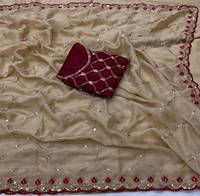 Sari en Georgette de créateur pour femmes avec imprimé élégant et drapage stylé |   Collection de saris ethniques festifs pour mariage et occasions spéciales