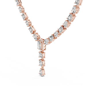 Collar de cadena tipo tenis de lujo para mujer, chapado en oro rosa de 18 quilates con rodio, adornado con diamantes de laboratorio de corte mixto, certificado, ideal para fiestas. - Product Image 4